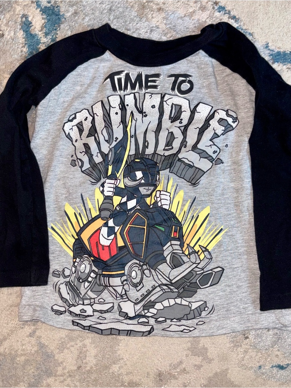 Power Ranger Black & Gray 'Time to Rumble' Graphic Raglan Tee